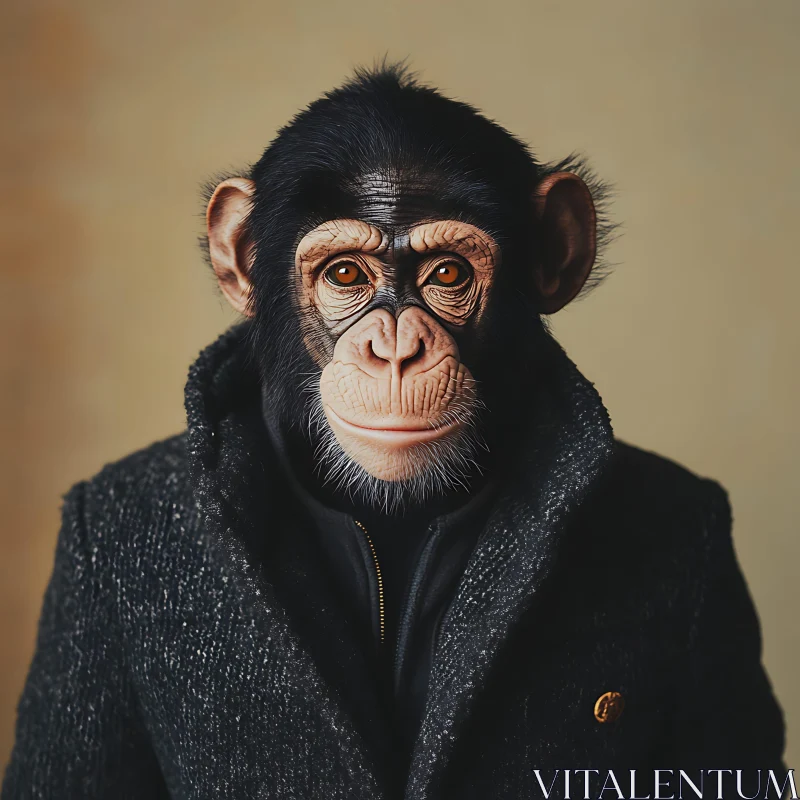 Fashionably Dressed Chimpanzee Realistic Portrait AI Image