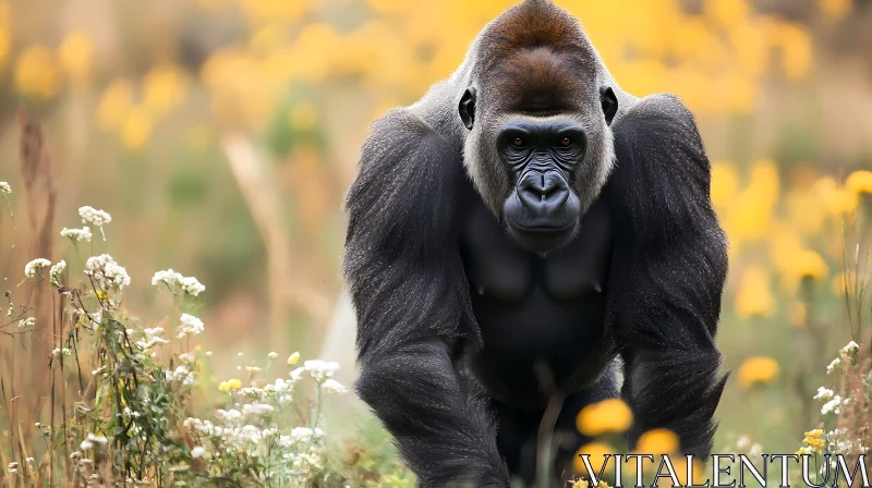 Gorilla Among Wildflowers AI Image