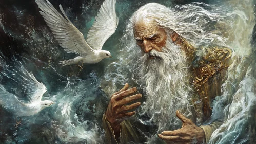 Mystical Wizard with Ethereal Birds