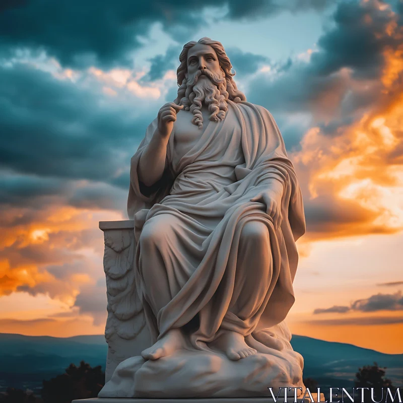 Classical Statue at Sunset AI Image