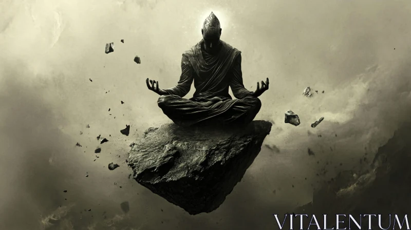 Surreal Meditation Scene with Floating Rocks AI Image