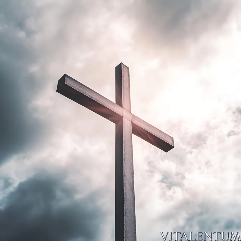 AI ART Majestic Cross Against a Cloudy Sky with Sun Rays