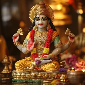 Decorative Hindu God Statue with Golden Attire