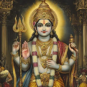 Majestic Hindu Deity with Trident and Holy Aura