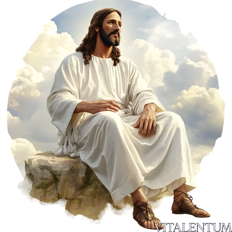 Peaceful Depiction of Jesus in a Heavenly Setting Peaceful Depiction of Jesus in a Heavenly Setting