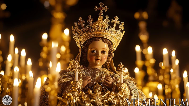 Golden Religious Figurine with Candlelight Illumination Golden Religious Figurine with Candlelight Illumination