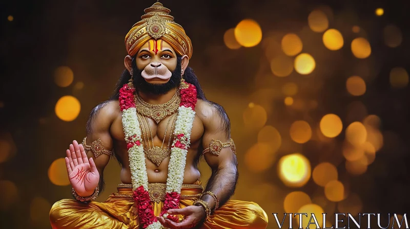 Meditative Hanuman with Golden Adornments Meditative Hanuman with Golden Adornments