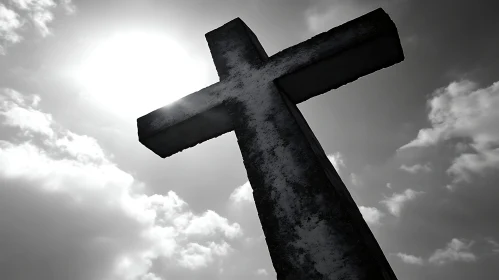 Historic Stone Cross Under a Bright Sky