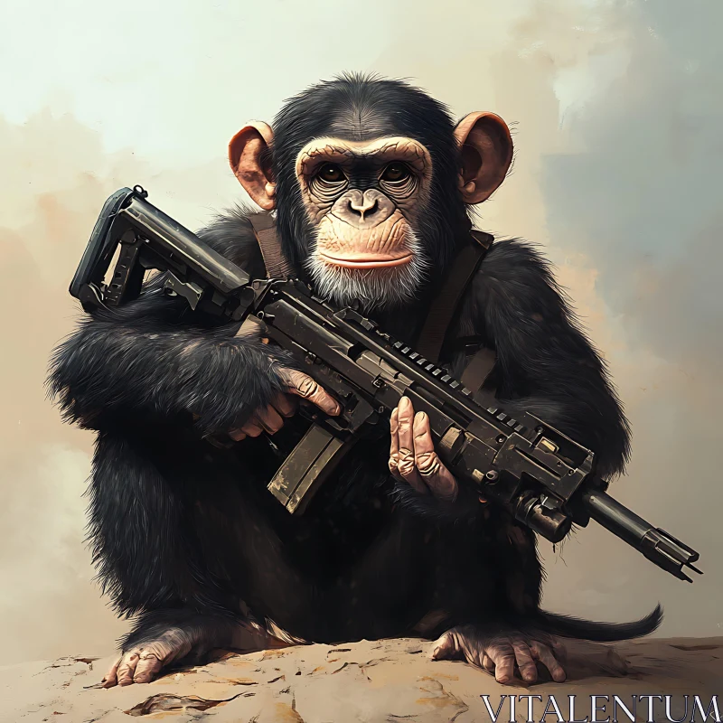 Chimpanzee Warrior in Digital Illustration AI Image