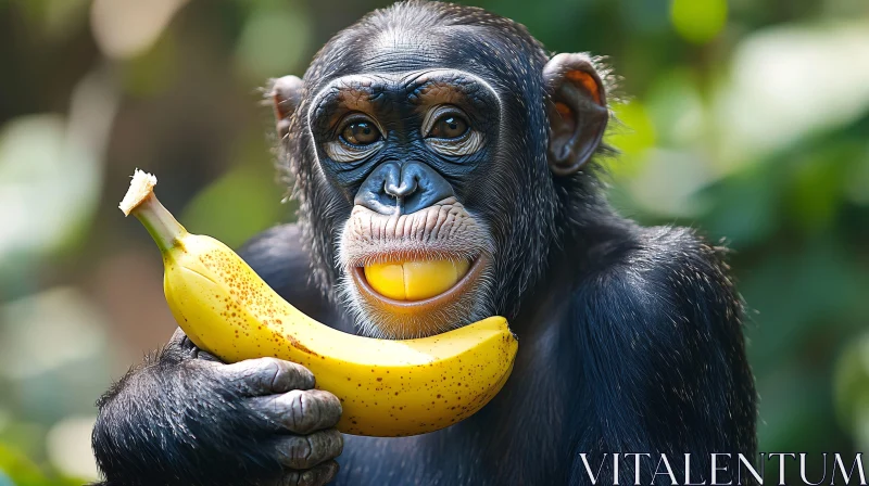 AI ART Curious Monkey Enjoying a Banana in the Wild