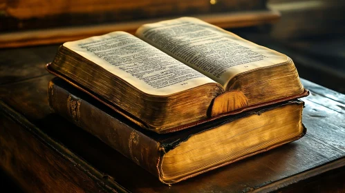 Old Books on Polished Wooden Table