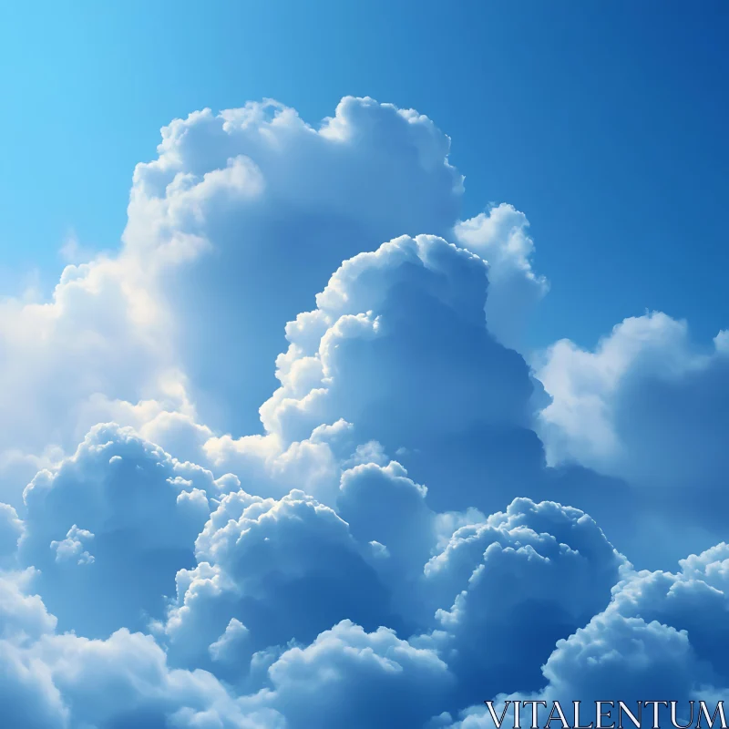 Serene Display of Fluffy Clouds and Blue Sky AI Image