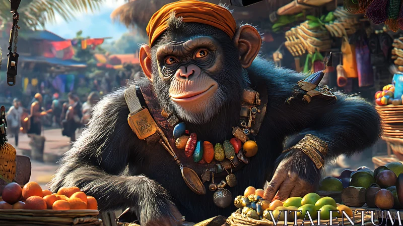 Colorful Monkey at Tropical Market AI Image