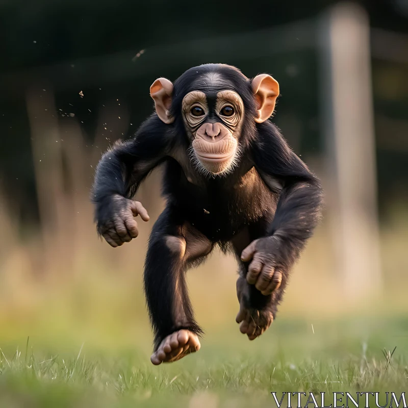 Energetic Young Chimpanzee on the Move AI Image