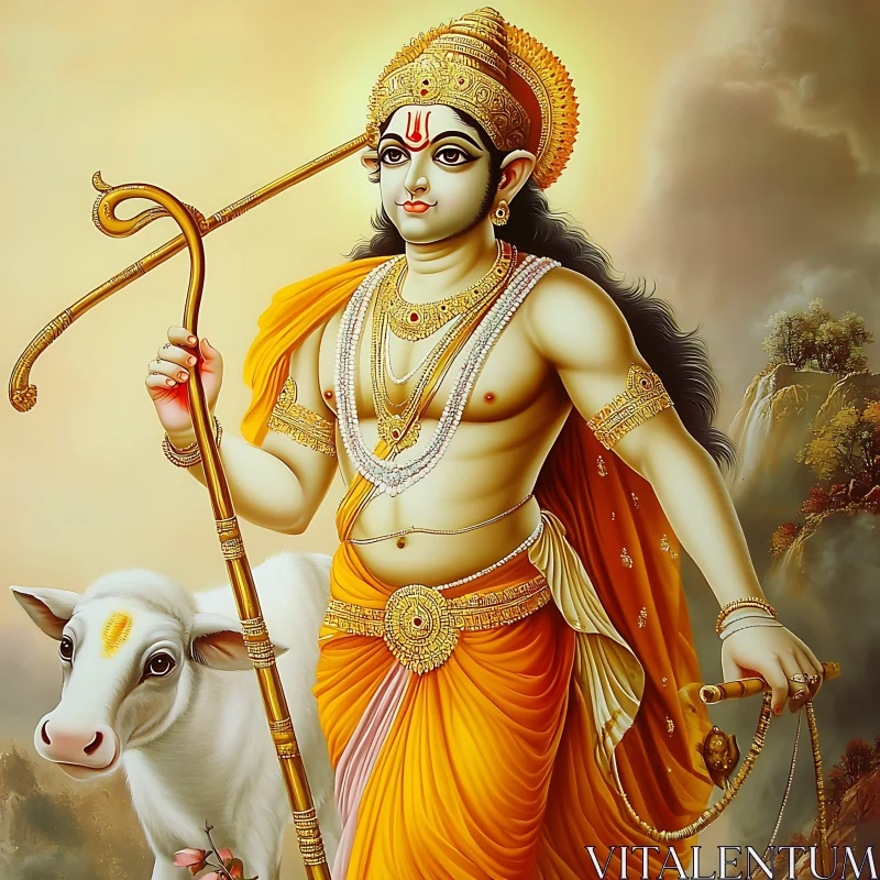 AI ART Mythological Deity with Sacred Cow