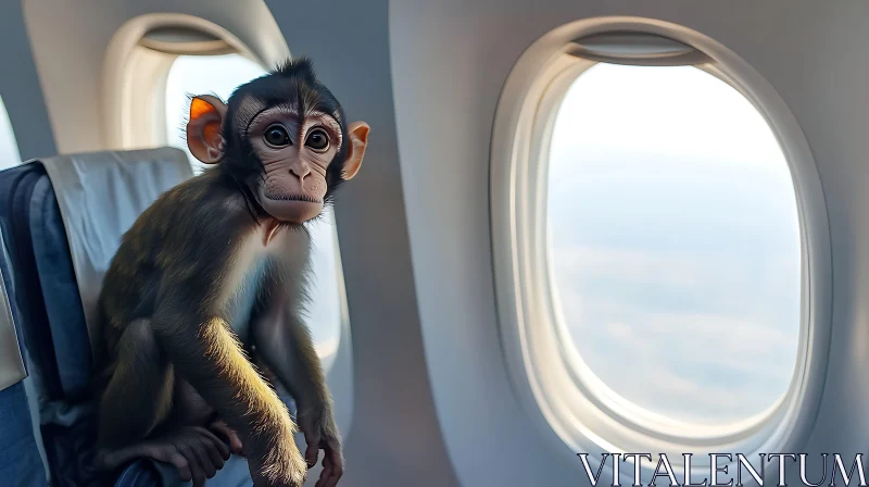 Airplane Journey with Curious Monkey AI Image