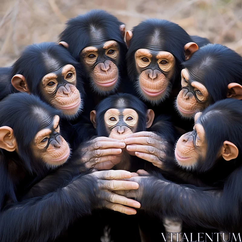 Intimate Group of Chimpanzees AI Image