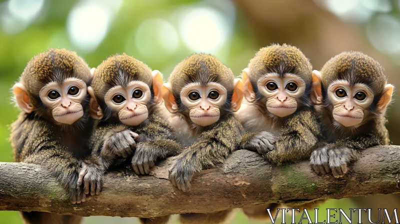 Five Baby Monkeys in a Jungle Setting AI Image