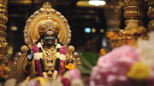 Golden Hindu Deity Statue in Temple