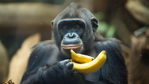 Monkey with Banana in Natural Habitat