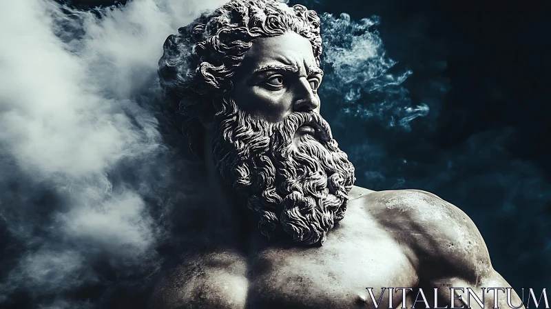 Classical Deity Sculpture Surrounded by Ethereal Smoke AI Image