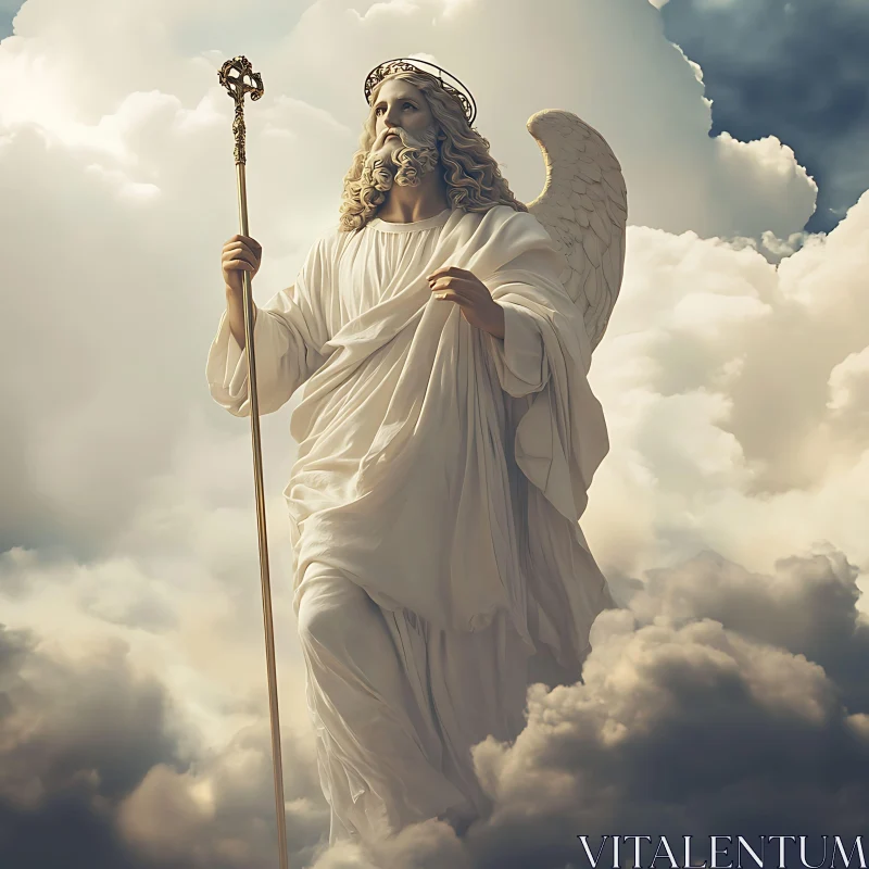 Angelic Figure in a Cloudy Sky AI Image