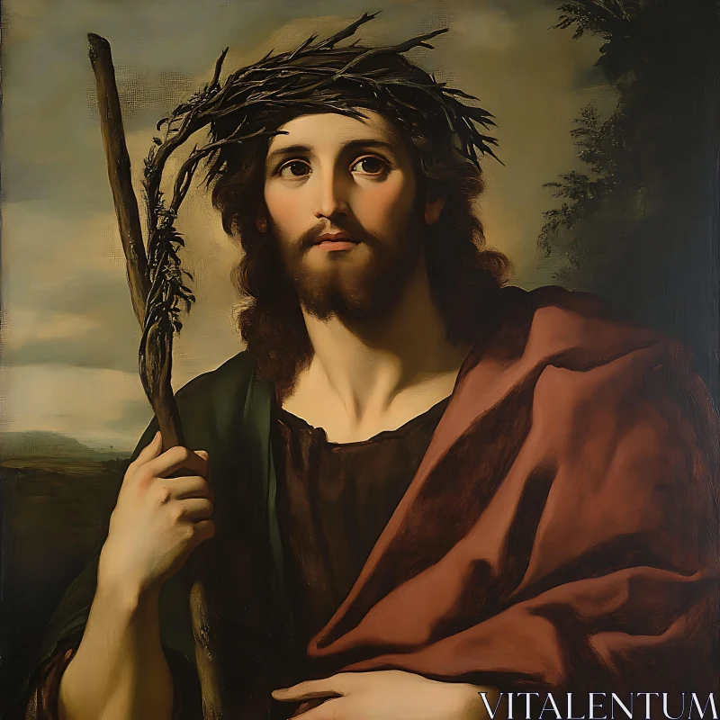 Sombre Biblical Figure with Staff AI Image