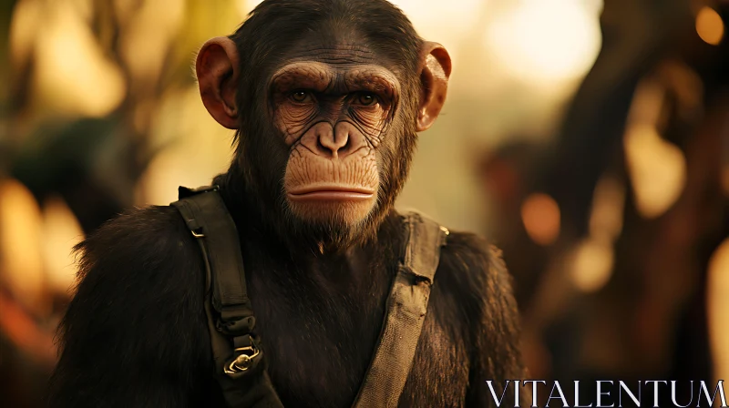 Wild Chimpanzee Close-Up in Nature AI Image