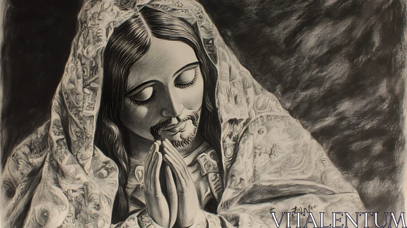 AI ART Intricate Black and White Religious Portrait Sketch