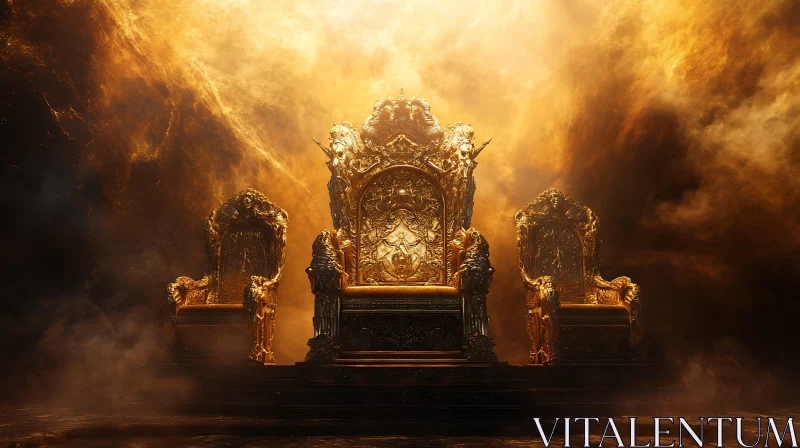 Ornate Thrones Amidst Golden Clouds AI Image