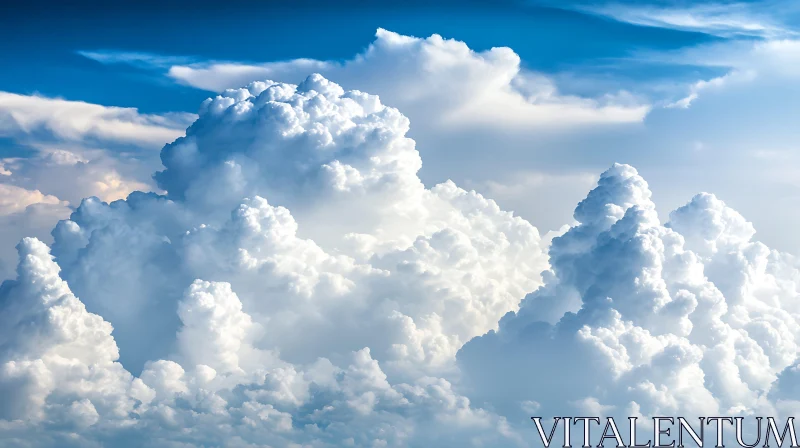 Fluffy White Clouds in Clear Blue Sky AI Image