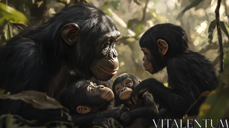 AI ART Chimpanzee Family Bonding in Nature