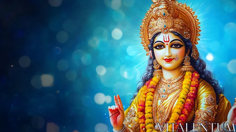 Serene Hindu Goddess with Golden Headdress AI Image