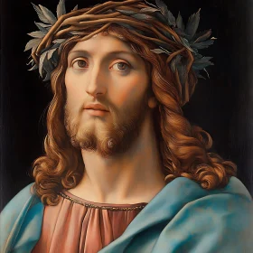 Portrait of Jesus in Blue Cloak and Crown of Thorns