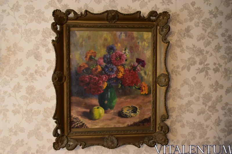 PHOTO Vintage Floral Still Life in Gold Frame