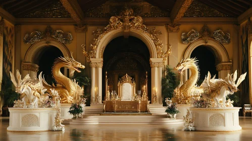 Majestic Throne Room Adorned with Dragon Sculptures