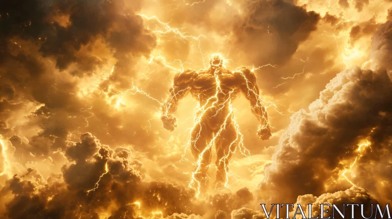 Electric Humanoid in Golden Storm AI Image