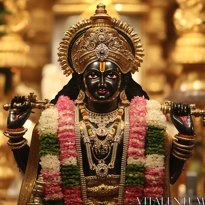 AI ART Intricately Designed Deity Statue with Golden Ornaments and Garlands