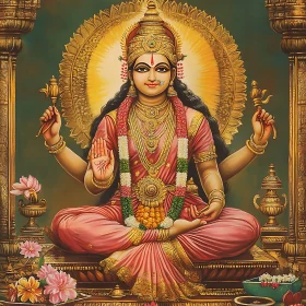 Divine Hindu Deity in Traditional Attire and Gold Jewelry