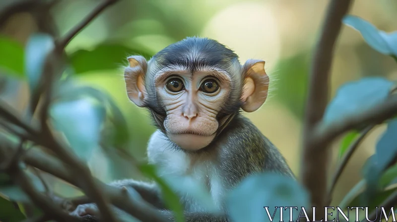 Young Monkey in the Forest Foliage AI Image