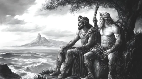 Monochromatic Mythological Scene