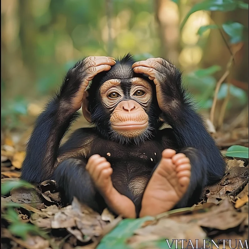 AI ART Pensive Baby Monkey in Wilderness