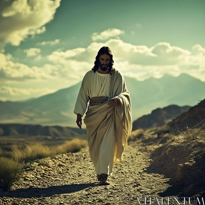 Man Walking Down Desert Path in Serenity AI Image