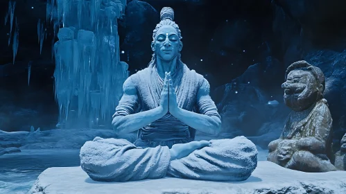 Tranquil Statue in Icy Meditation