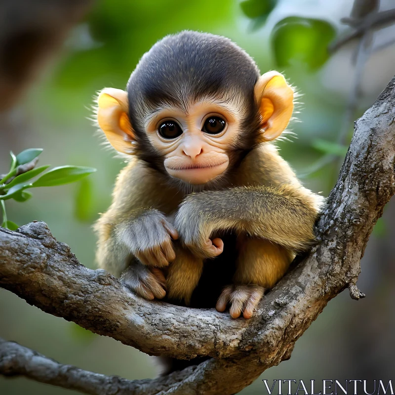 AI ART Young Monkey Perched on Branch