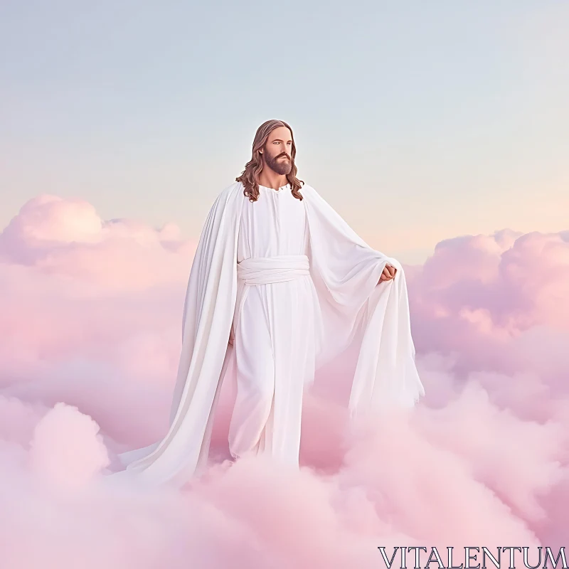 Divine Presence in Ethereal Pink Cloudscape AI Image