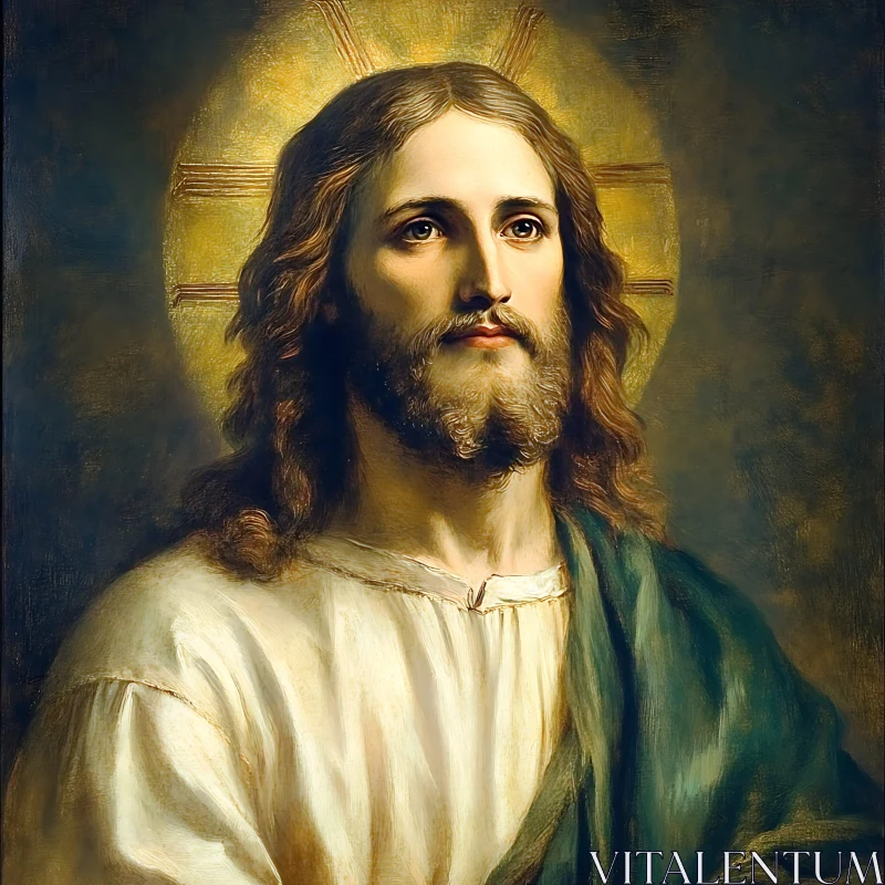 Classic Painting of a Religious Figure with Halo AI Image