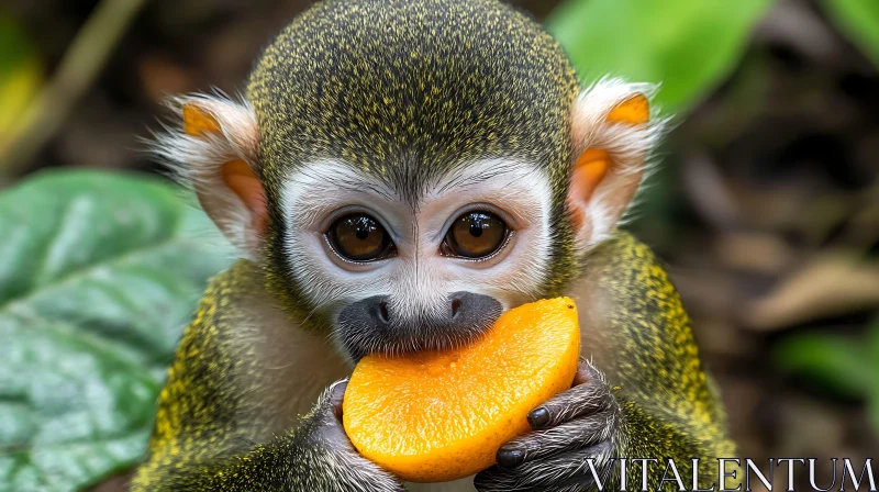 Monkey with Orange Fruit AI Image