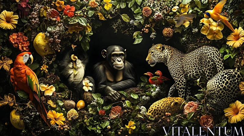 Animal and Flower Harmony in Jungle Art AI Image