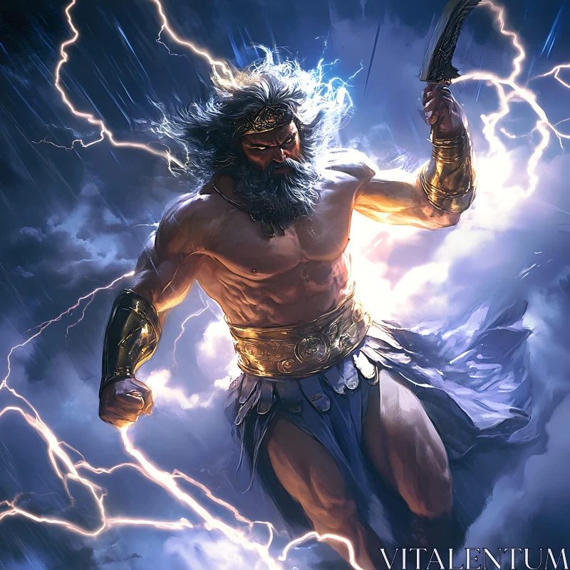 Ancient Deity Wielding Lightning AI Image